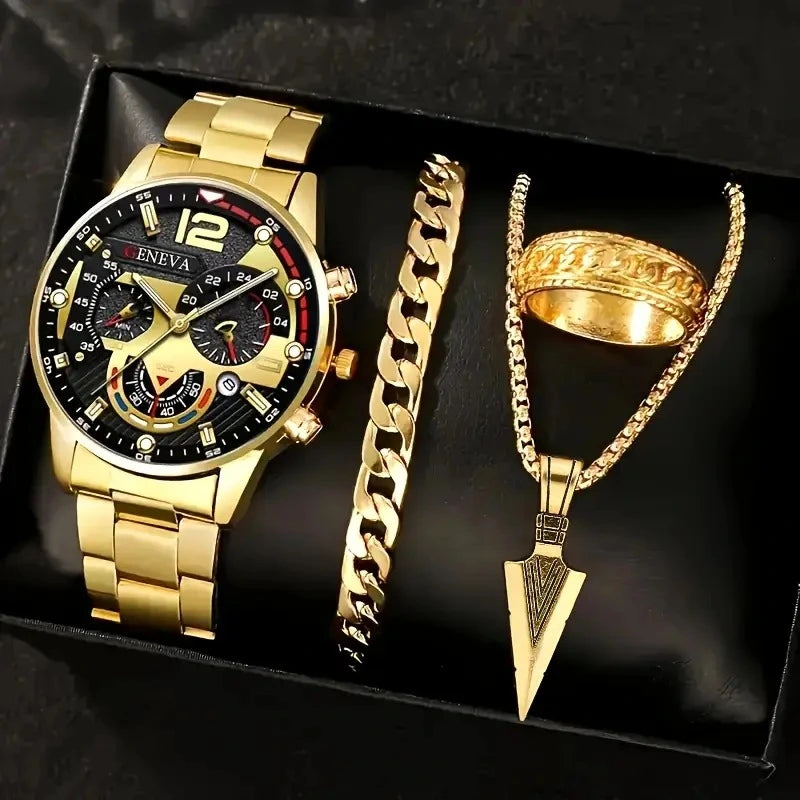 Coffret Homme 4 en 1 – Montre & Accessoires de Luxe